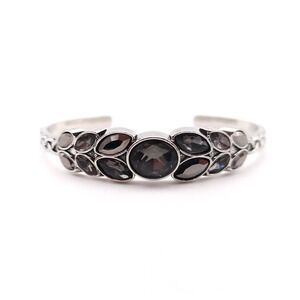 Smoky Floral‎ Crystal Cuff Bracelet Silver Tone Vintage Style